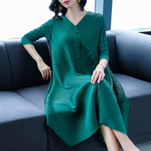 Women Pleated Solid Color Loose Big Size Lady Elegant Tidal Dress