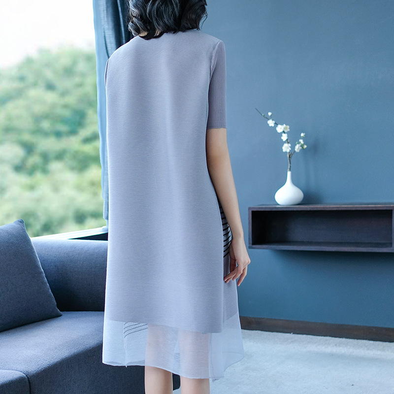 Spring Summer Women Pleated Fashion New Tidal Loose Big Size Short Sleeve Popular Dresses