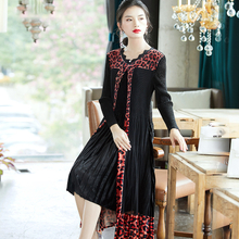Women Pleated Leopard Print Fake Two Piece Dress New Slim Pleated Dress In Early Spring 2020