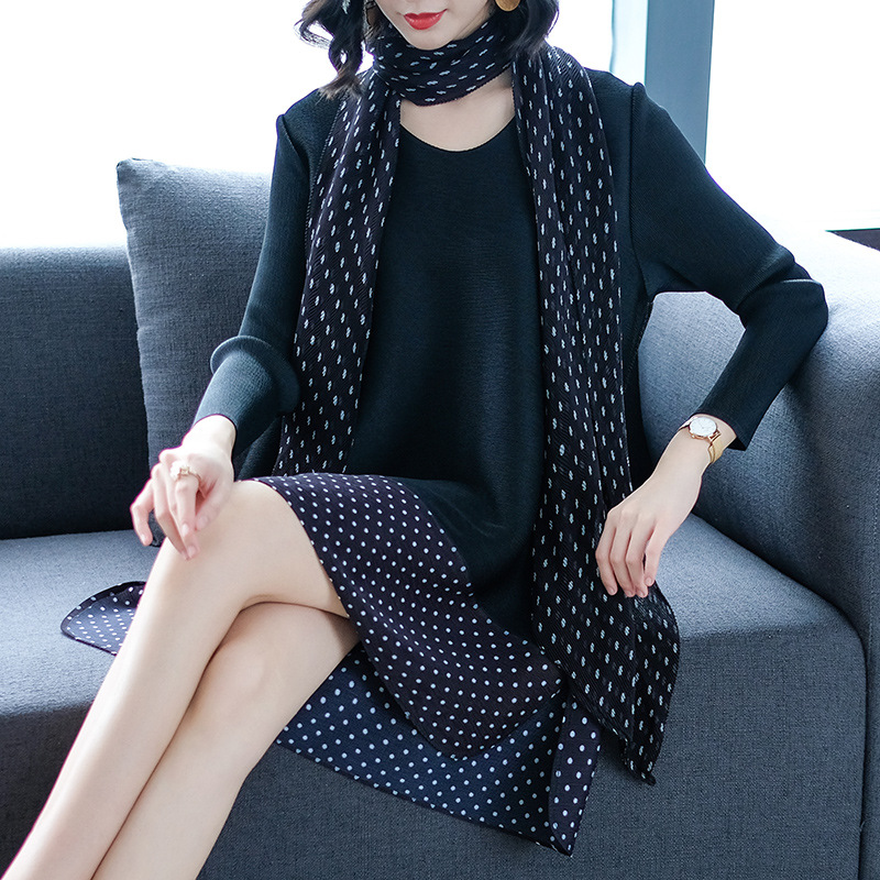 Women Pleated Long Sleeves Print pleated Fashion Good Quality Dress