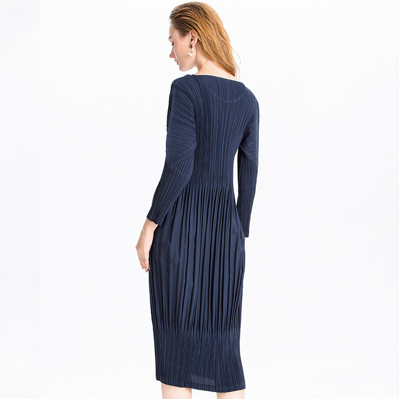 Women Pleated Dress Big Size Long Sleeves Tidal Popular Dress