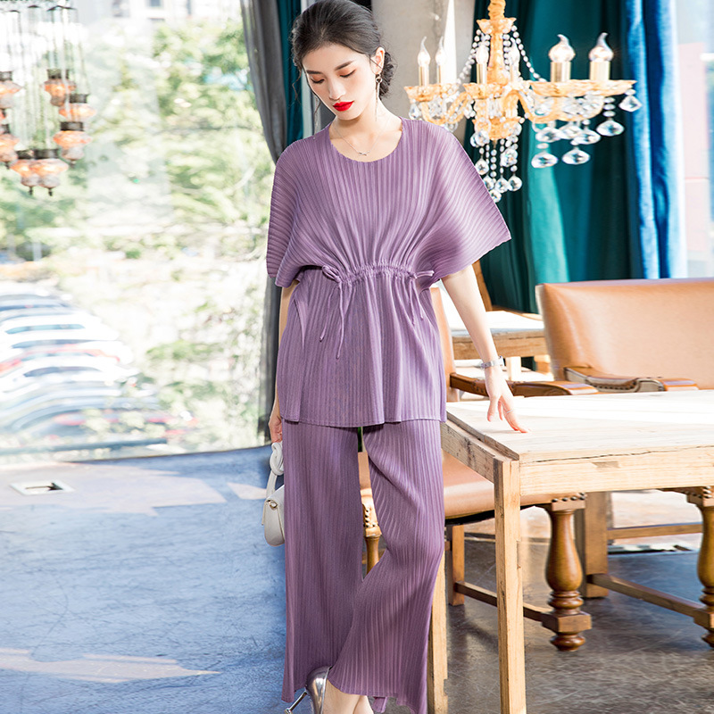 Women Large Two Piece Clothing Sets 2020 Spring New Bat Sleeve T-shirt Loose Wide Leg Pants