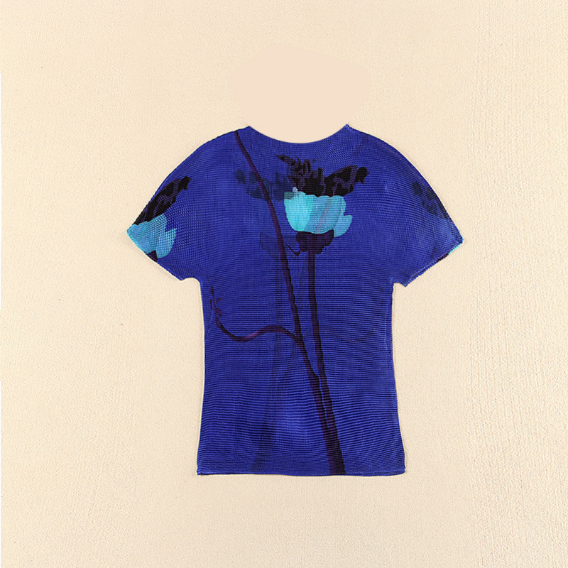 Women Printed T-shirt Women's New Summer Pleated Bottomed Short Sleeve Tops