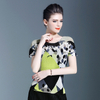 Pleated Top Women's Super Elastic Thin Round Neck Color Matching T-shirt Short Sleeve Tops