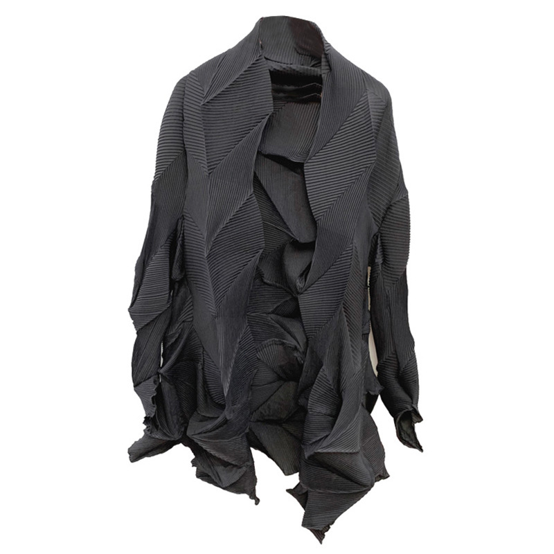 Women Fashion New Pleated Fashion New Tidal Crinkled Loose Big Size Cardigan Jacket Coat