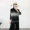 Women Pleated Top Spring New High Collar Pullover Bat Sleeve Thin Pleated T-shirt