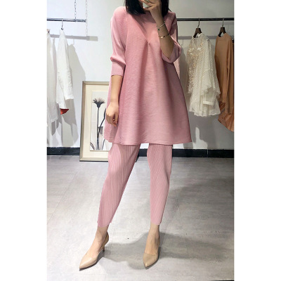 Pleated Two Piece Women's 2020 Spring Summer New Loose Yellow Simple Pleated Suit