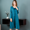 Autumn Women Crinkled Embroidery High Quality Solid Color Long Sleeves Evening Long Dress