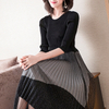 Spring Summer Mesh Stitching Big Size Dress New Fashion Pleated Lady Elegant Dresses