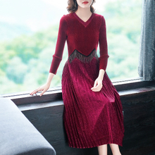Women Large Pleated Elastic Slim Dress Autumn 2019 Pleated Dress