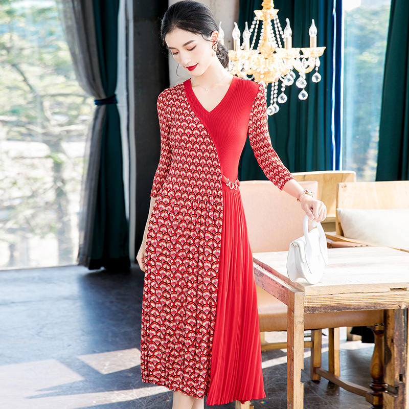 Women Spring 2020 New Foreign Style Printed Large Pleated Dress