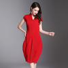 Summer Women Pleated Solid Color Lady Elegant High Quality One Piece Dress