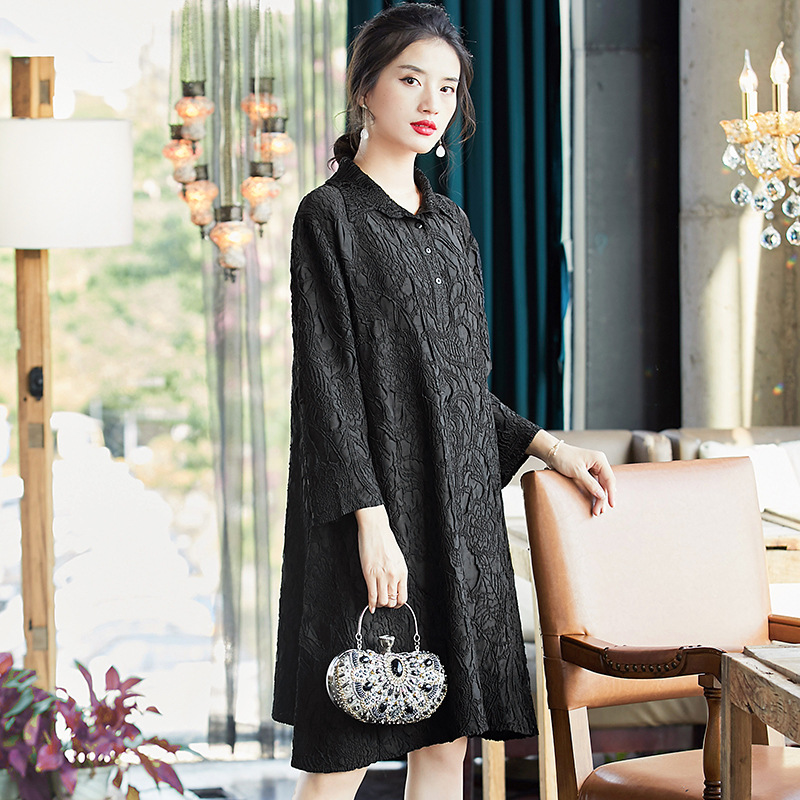 Heavy Industry Embroidery Large Dress 2020 Spring New Long Sleeve Pleated A-line Dress