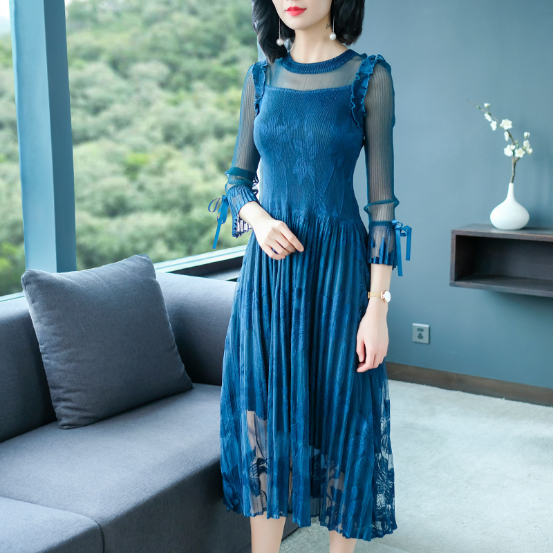 Autumn Women Pleated Fashion New Tidal Dress Pleated Big Size Dress