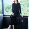 Pleated Fake Two Pieces Women Vintage Print Dress Fall 2019 Oversized A-line Dress
