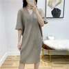 Women Pleated Dress V-neck Pleated Big Size Loose Large Dress
