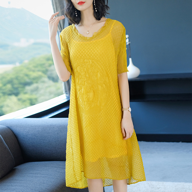 Women Fashion New Crinkled Solid Color Loose Lady Elegant Free Size Two Pieces Tidal Popular Dress