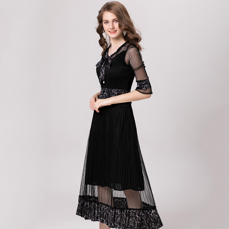 Spring Summer Lace Pleated Fashion New Tidal Popular Elegant Fancy Dress