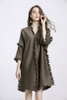 Autumn Big Size Dress V-neck Ear Dress Pleated Oversized Women's Dress