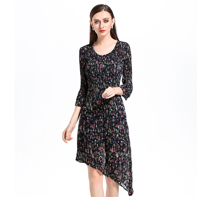 New O Neck Flower Dress Original High-end Fashion Big Size Women's Chiffon Dress