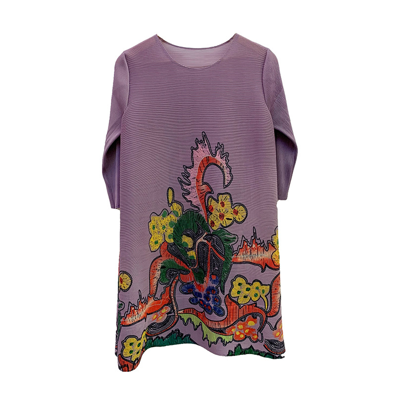 Pleated Large Print Dress 2020 Spring New Women's Loose Pleated A-line Dress