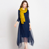 2018 New Arrival Women Pleated Lady Elegant Office Lady A-line Solid Three Quarter Sleeves Lace Mid-calf O-neck Autumn Dresses