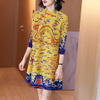 French Retro Chinese Style Print Dress Spring 2021 New Women's Loose Plus Size Pleated Dress