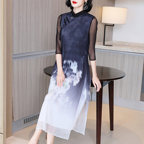 Lady's Chinese Retro Dress Spring 2021 New Feminine Style Slim Mother's Dress
