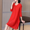 High End Plus Size Red Pleated Dress Spring 2021 New Women's Loose A-line Pleated Dress