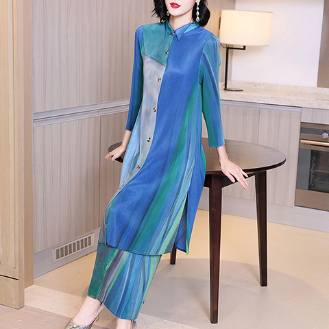 Lady's Pleated Fashion Casual Suit 2021 Spring Dress New Women's Loose Plus Size Two Piece Set