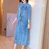 Chinese Style Retro Modified Cheongsam Dress Mother's Spring Dress New Women's Middle Length Slim Temperament Dress