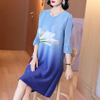 Chinese Style Retro Printing Age Reducing Mother Dress Spring 2021 New Women's Loose Pleated Dress