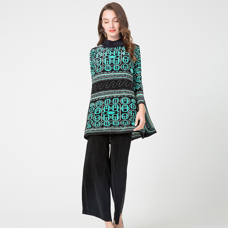 Autumn Women Pleated Fashion New Tidal Prints Tops Loose Shirts