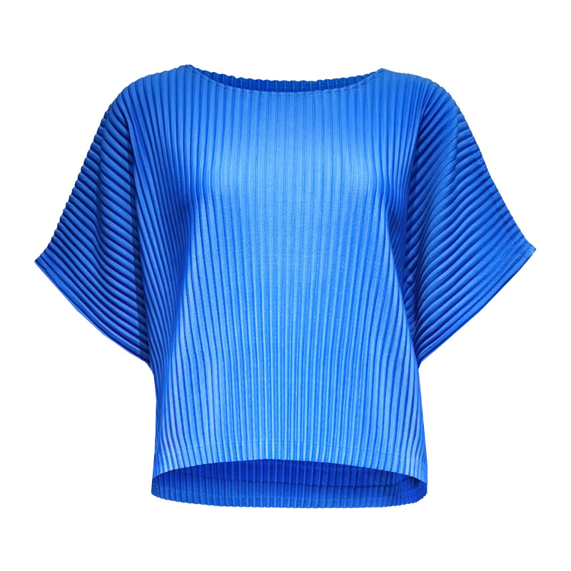 Women's 2020 Summer New Fashion Simple Short Sleeve T-shirt Loose Round Neck Pleated Tops