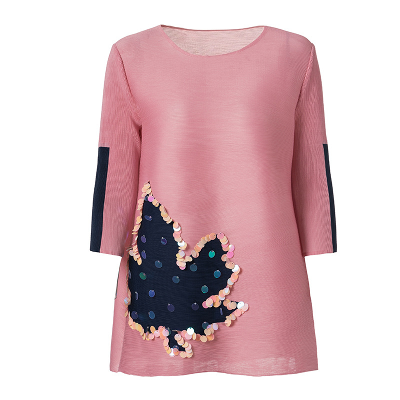 Women Big size Pleated Tops New Fashion Printed Nail Beads Loose Casual Shirt