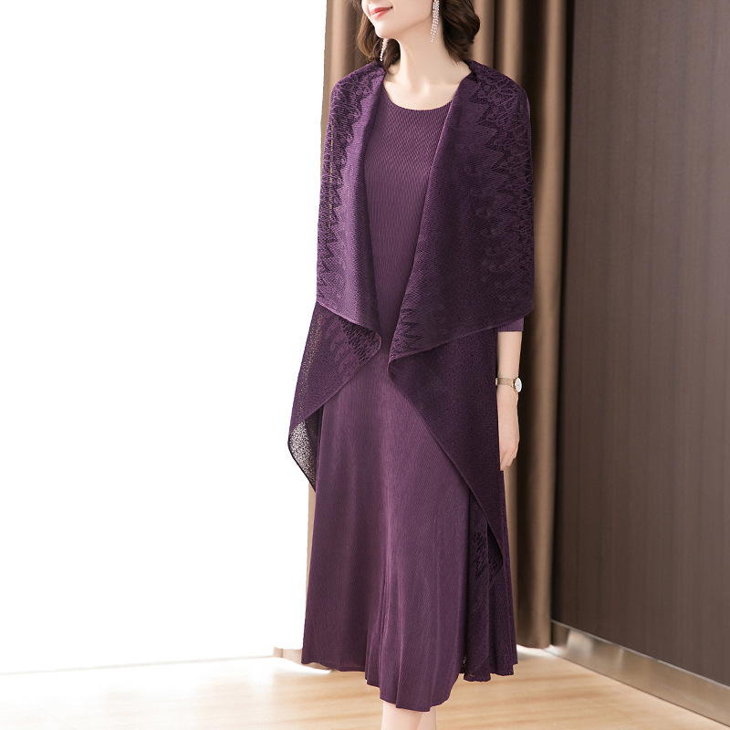 Women Pleated Big Fat Sister Fake Two Piece Dress Autumn New Women's Loose A-line Dress