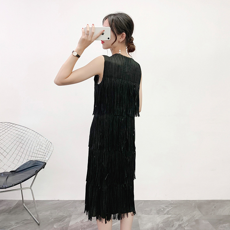 Pleated Tassel Bottoming Dress Fast Selling Amazon Popular Solid Color Pleated Dress