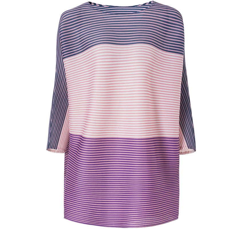 Women Pleated Tops Large Stripe Print Spring 2020 New Relaxed Belly Covering T-shirt
