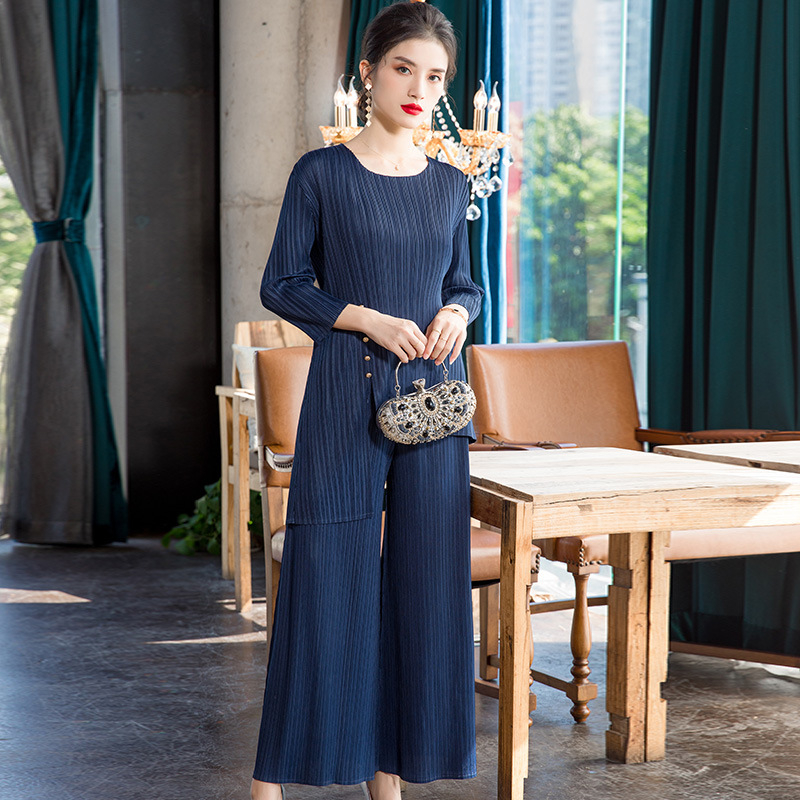 Loose Wide Leg Pants Two Piece Suit 2020 Spring New Women's Foreign Style Pleated T-shirt