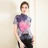 Summer Women Pleated Short Sleeved Printing Pullover Casual Lady Free Size Shirts