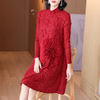 High End Embroidered Red Long Sleeve Dress For Women's Autumn And Winter New Design With A-line Dress