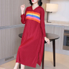 Autumn And Winter Red Long Sleeve Fashion Style Mother Reduced Age Long Pleated Dress