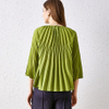 Women Tops O-neck One Button Casual Thin Pleated T-shirt