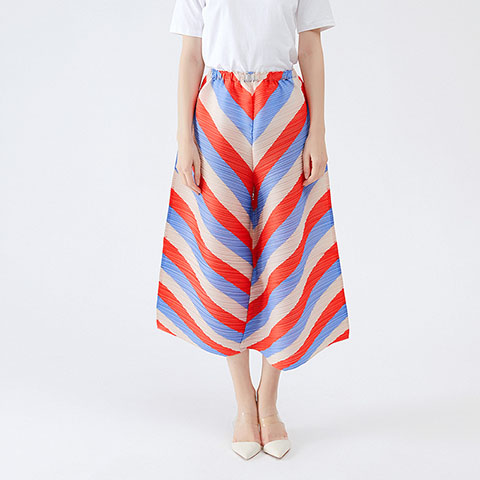 Pleated Wide Leg Pants Women 2021 New Spring Printing Red And Blue Stripe Women's Wear Flared Pants High Waist Pants