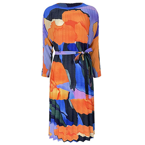 Spring 2021 New Handmade Pleated Print Skirt Loose Light Show Thin Celebrity Temperament Pleated Dress