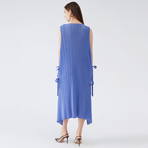2021 Summer New Korean Irregular Split Solid Color Dress With Lace Up Waist To Show Thin Long Dress