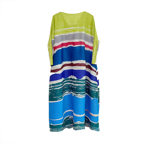 Pleated Print Dress 2021 Summer New Loose Large Split Pleated Dress
