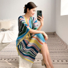 Women's Dress With Belt Printing And Women's Waist Closed Pleated Dress