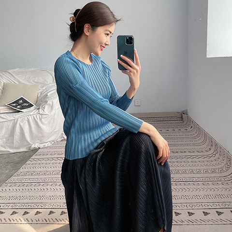 Pleated Round Neck Top Women's New Style In Spring And Summer 2021 Commuting High Stretch T-shirt