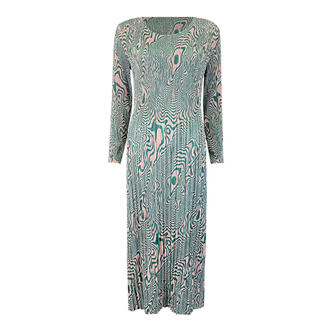 Autumn And Winter New Women's Long Sleeve Waist Skirt French Retro Temperament Printed Pleated Dress